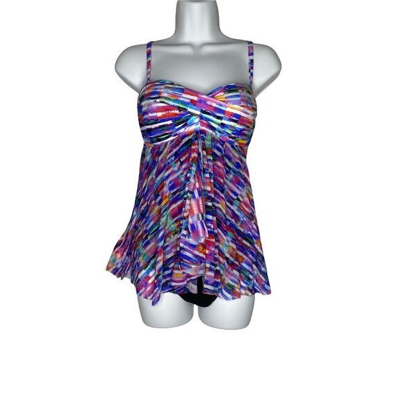 Profile by Gottex Woman's  Tricolore Printed Flyaway One-Piece Swimsuit US 8 - Picture 2 of 9